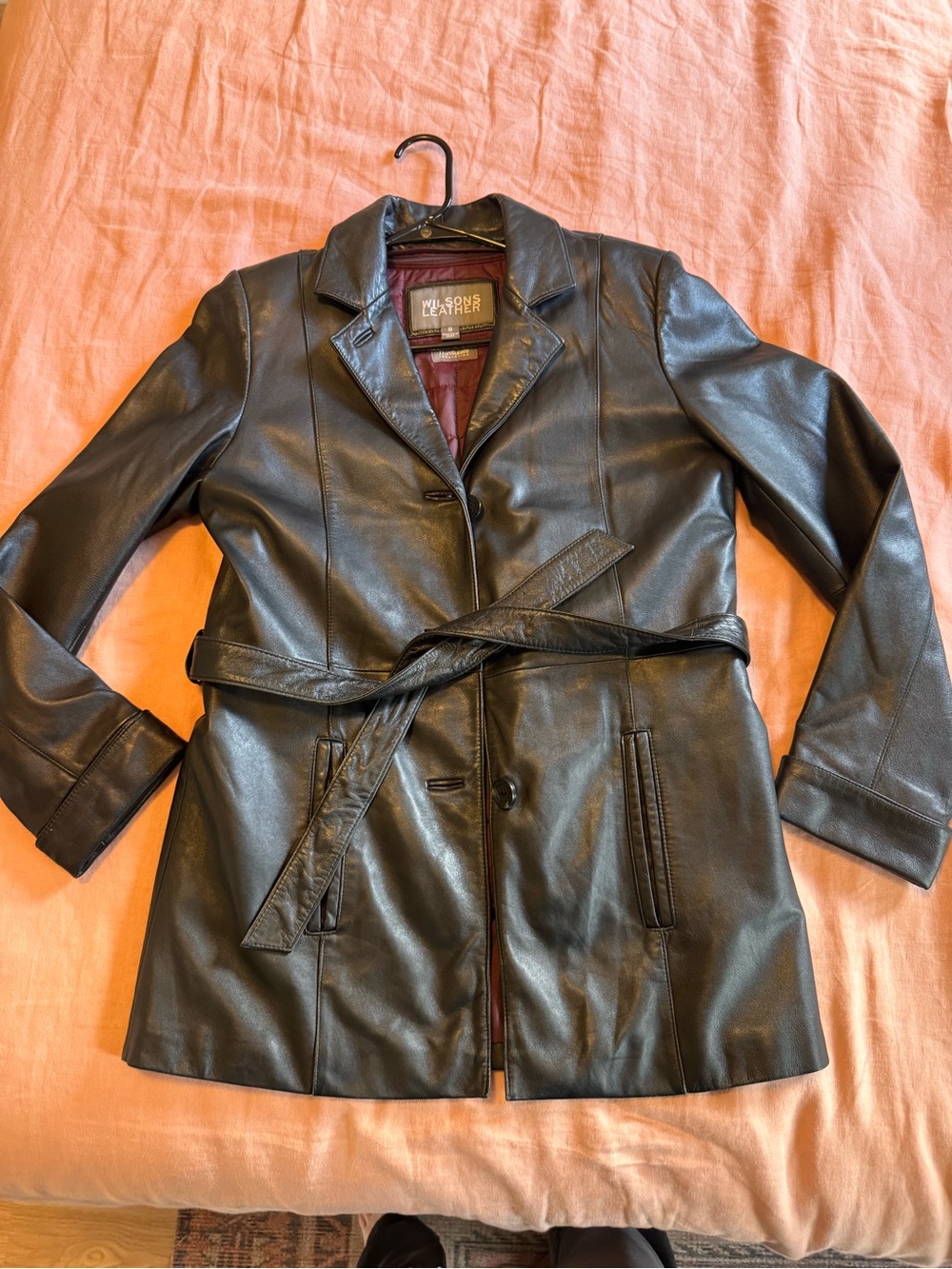 Wilsons Leather Black Women's Leather Trench with Belt